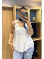 Askılı Pamuk Viscon Bluz Mavi