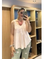 Askılı Pamuk Viscon Bluz Pembe