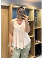 Askılı Pamuk Viscon Bluz Pembe