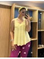 Askılı Pamuk Viscon Bluz Sarı