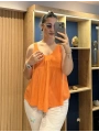 Askılı Pamuk Viscon Bluz Turuncu