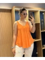 Askılı Pamuk Viscon Bluz Turuncu