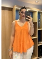 Askılı Pamuk Viscon Bluz Turuncu