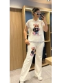 Beyaz File Detaylı Ayıcık Baskılı Eşofman Takımı