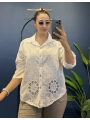 Çiçeği Fisto Desenli Pamuk Gömlek Beyaz