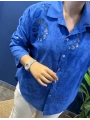 Çiçeği Fisto Desenli Pamuk Gömlek Sax