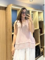 Eteği File Detaylı Kolsuz Keten Bluz Lila