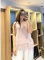 Eteği File Detaylı Kolsuz Keten Bluz Lila