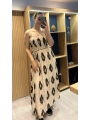İp Askılı Bağlamalı Desenli Elbise Bej