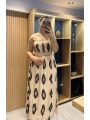 İp Askılı Bağlamalı Desenli Elbise Bej