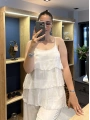 İtalyan Askılı Kat Kat İpek Bluz Bej