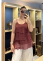 İtalyan Askılı Kat Kat İpek Bluz Bordo