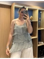 İtalyan Askılı Kat Kat İpek Bluz Haki