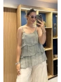 İtalyan Askılı Kat Kat İpek Bluz Haki