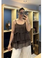 İtalyan Askılı Kat Kat İpek Bluz Kahverengi