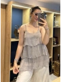 İtalyan Askılı Kat Kat İpek Bluz Vizon