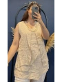 İtalyan Askılı Keten Bluz Bej