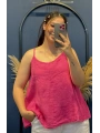 İtalyan Askılı Keten Bluz Pembe13053