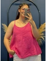 İtalyan Askılı Keten Bluz Pembe13053