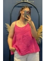 İtalyan Askılı Keten Bluz Pembe13053
