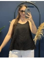 İtalyan Askılı Keten Bluz Siyah13053