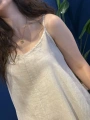 İtalyan Askılı Uzun Keten Elbise 13054 Bej