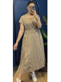 İtalyan Beli Lastikli Elbise 9174 Vizon