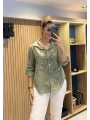İtalyan Çiçeği Pul İşlemeli Gömlek Haki