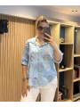İtalyan Çiçeği Pul İşlemeli Gömlek Mavi