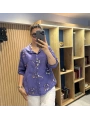 İtalyan Çiçeği Pul İşlemeli Gömlek Mor