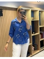 İtalyan Çiçeği Pul İşlemeli Gömlek Sax