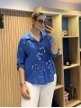 İtalyan Çiçeği Pul İşlemeli Gömlek Sax