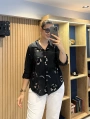 İtalyan Çiçeği Pul İşlemeli Gömlek Siyah