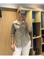 İtalyan Çiçeği Pul İşlemeli Gömlek Vizon