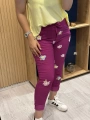 İtalyan Çiçek Desenli Likralı Pantolon Magenta