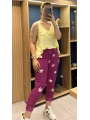 İtalyan Çiçek Desenli Likralı Pantolon Magenta