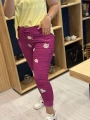 İtalyan Çiçek Desenli Likralı Pantolon Magenta