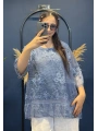 İtalyan Çiçek İşlemeli Dantelli Bluz İndigo 570
