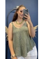 İtalyan Dantel Delikli Bluz Haki 83476