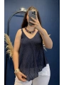 İtalyan Dantel Delikli Bluz Lacivert 83476