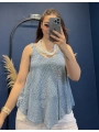 İtalyan Dantel Delikli Bluz Mavi 83476