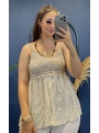 İtalyan Dantelli İp Askılı Kısa Bluz Vizon 82218