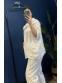 İtalyan Degaje Yaka Keten Bluz Beyaz