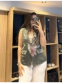 İtalyan Desenli Keten Yelek Haki