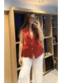 İtalyan Desenli Keten Yelek Kırmızı