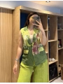 İtalyan Desenli Keten Yelek Yeşil