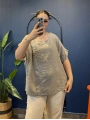 İtalyan Düğme Aksesuarlı Keten Bluz 25049216 - 61274 Haki