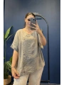 İtalyan Düğme Aksesuarlı Keten Bluz 25049216 - 61274 Haki