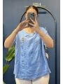 İtalyan Düğme Aksesuarlı Keten Bluz 25049216 - 61274 İndigo