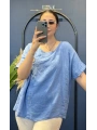 İtalyan Düğme Aksesuarlı Keten Bluz 25049216 - 61274 İndigo